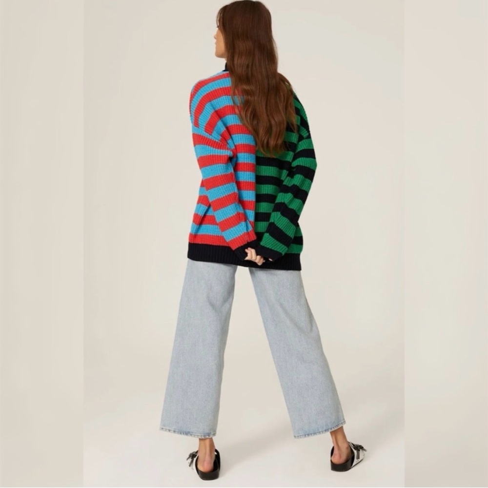 Staud Hampton Sweater Med Chunky Cotton Cabana Stripe Oversized Preppy Colorful - Picture 3 of 12